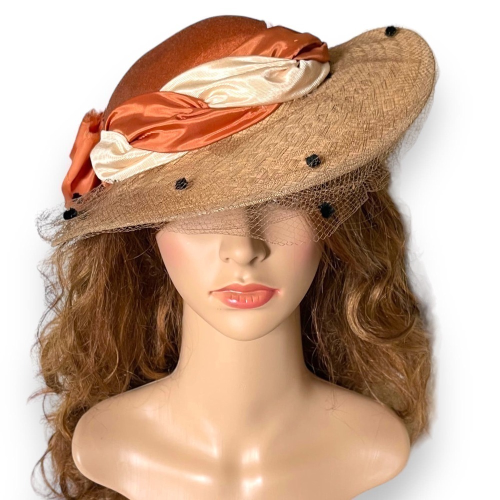 Whittall and Eric Javits Wide Brim Woven Straw With Netting Vintage 1980’s - Picture 3 of 16